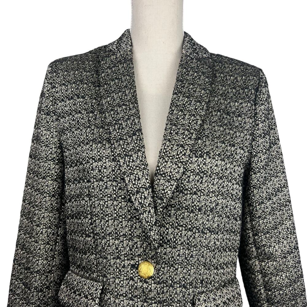 Evereve Black Cream Metallic Tweed Gold Button Blazer Jacket - Picture 4 of 8
